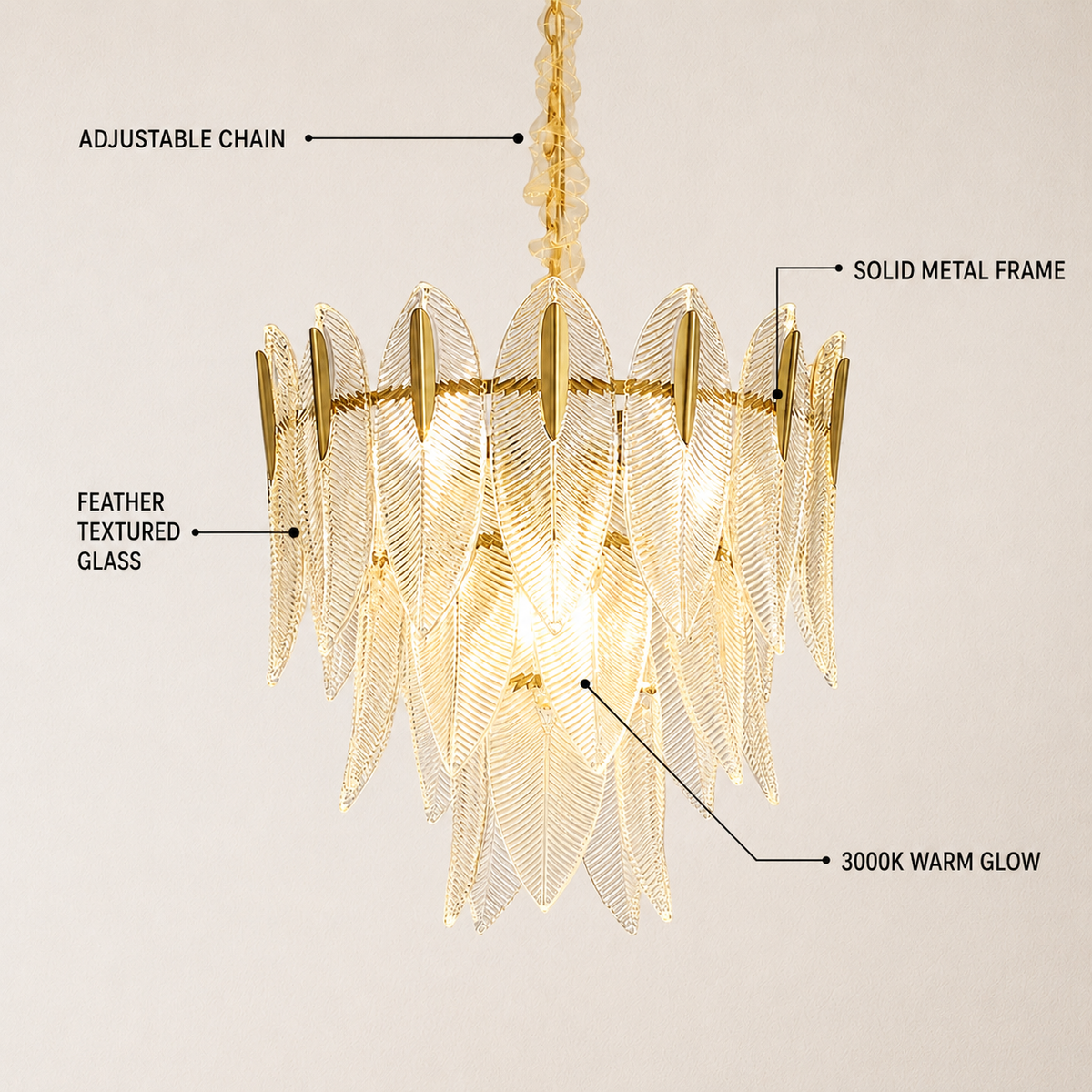 Marilyn Glass Feathers Round Chandelier