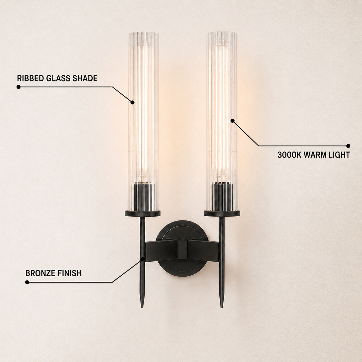 Bellmere 2 Lights Glass Wall Sconce