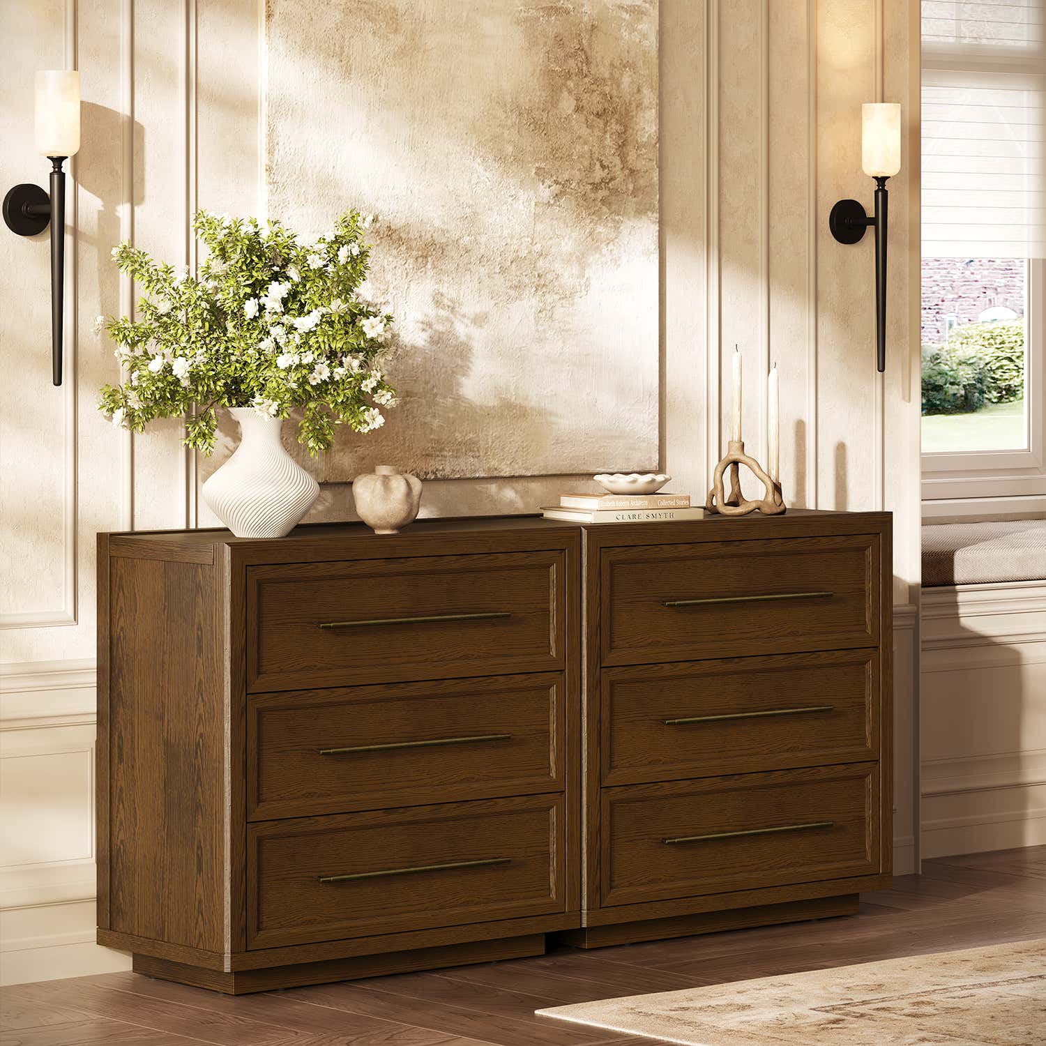 Alvar 63″ Oak 6-Drawer Chest(Set of 2)