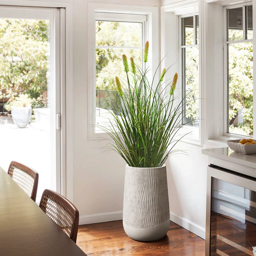 Artificial 6-Head Short Pine Grass with Curved Onion Grass Bonsai 30"H