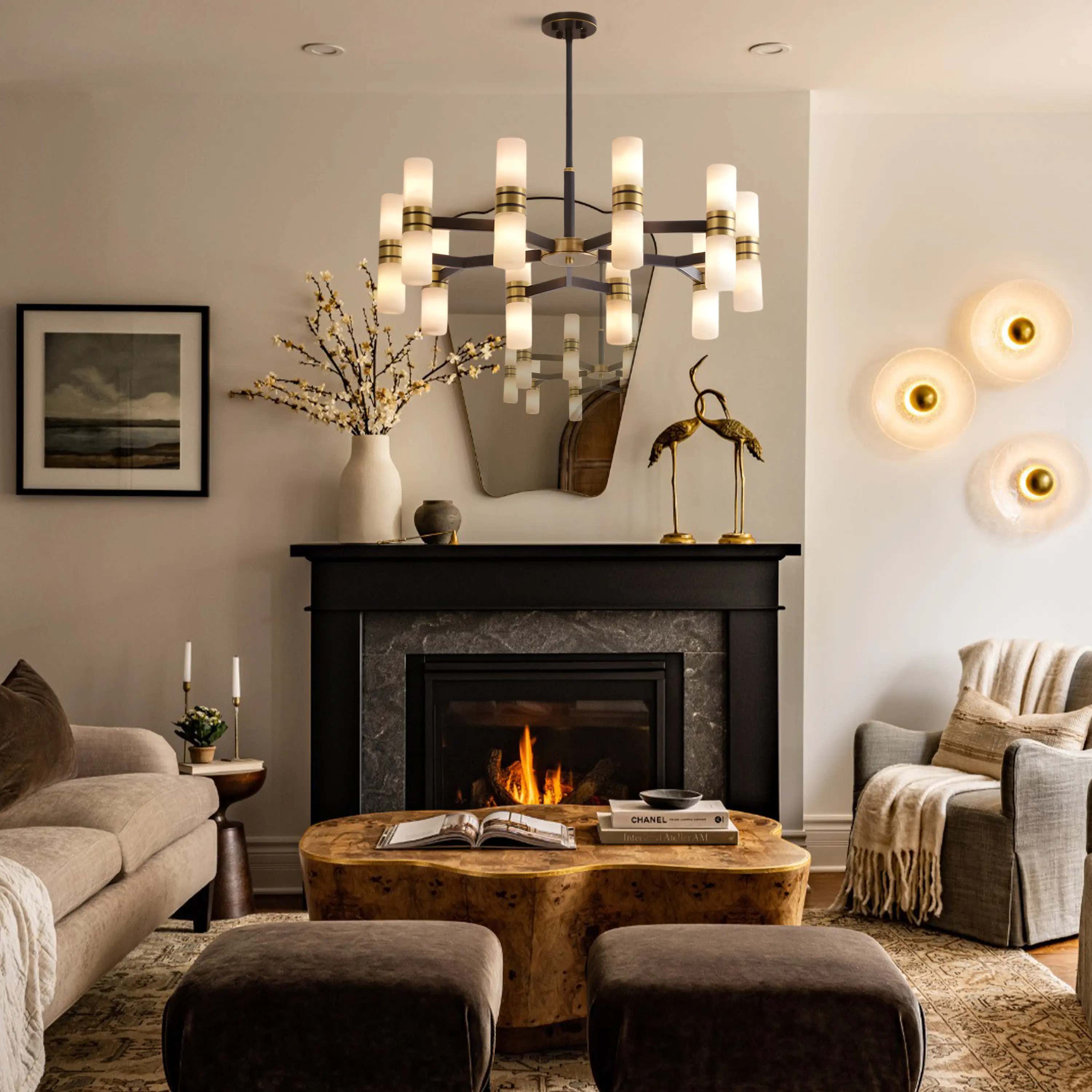 Moral Alabaster Round Chandelier 25"D#Finish_Gold