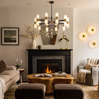 Moral Alabaster Round Chandelier 25"D#Finish_Gold