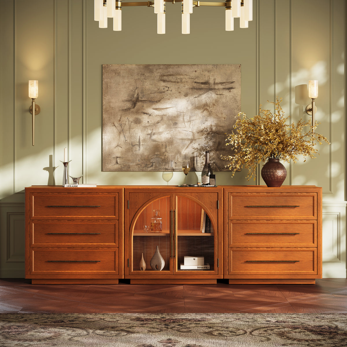 Alvar Arched 91″ Oak Modular Media Console(Set of 3)