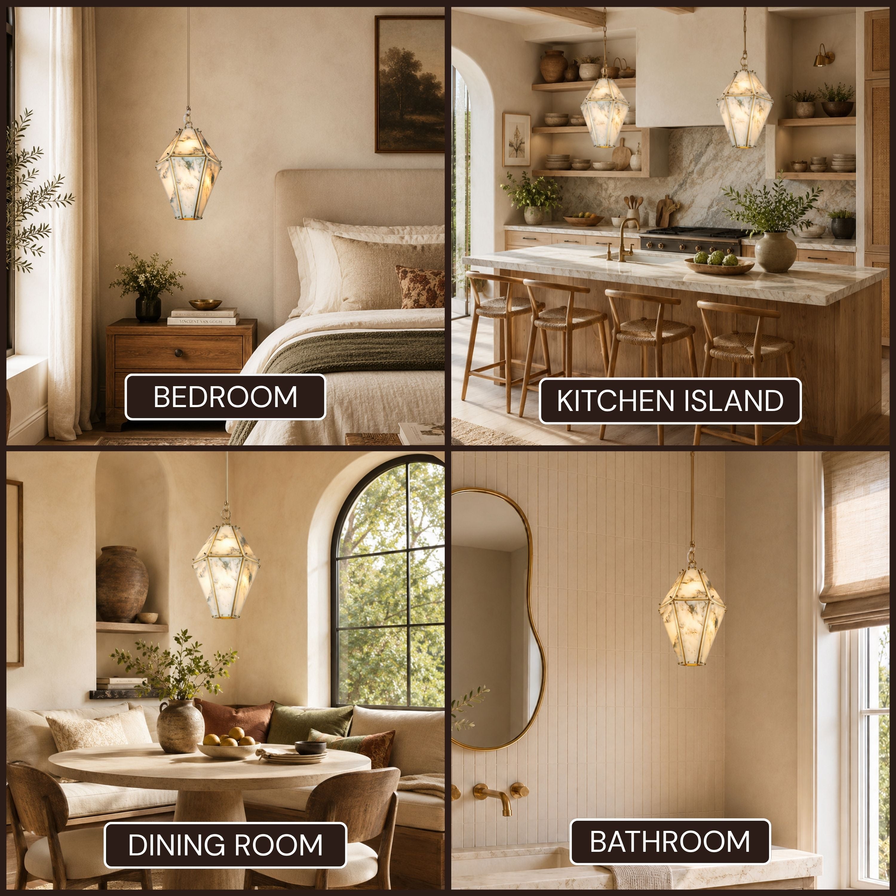 Pietra Marble Faceted Lantern Chandelier 13.7"D