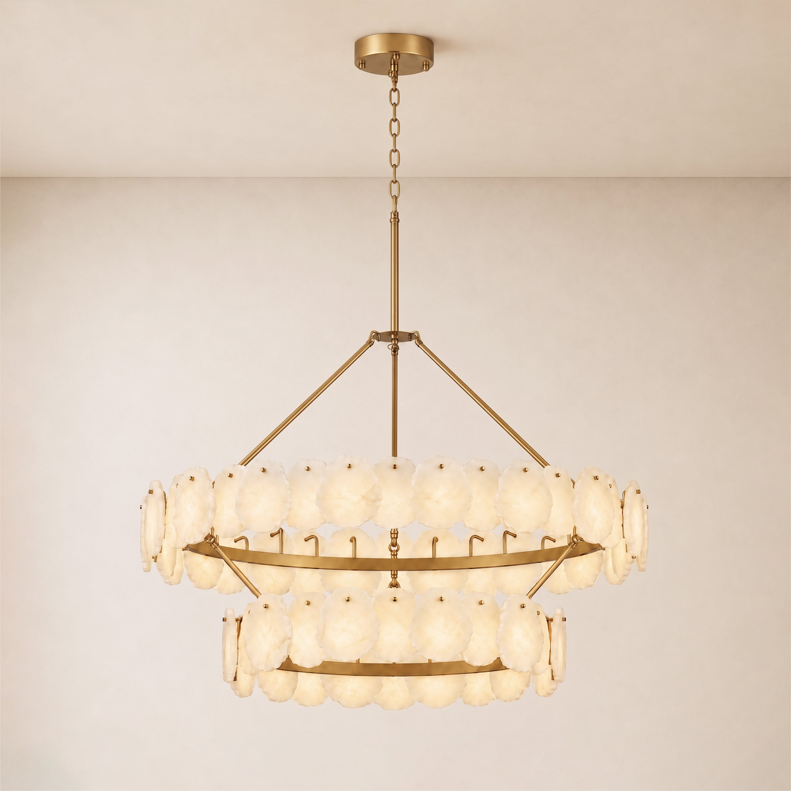 Moira Alabaster Custom Round Chandelier 48"D#Finish_Gold,size_2 _tiered_48"