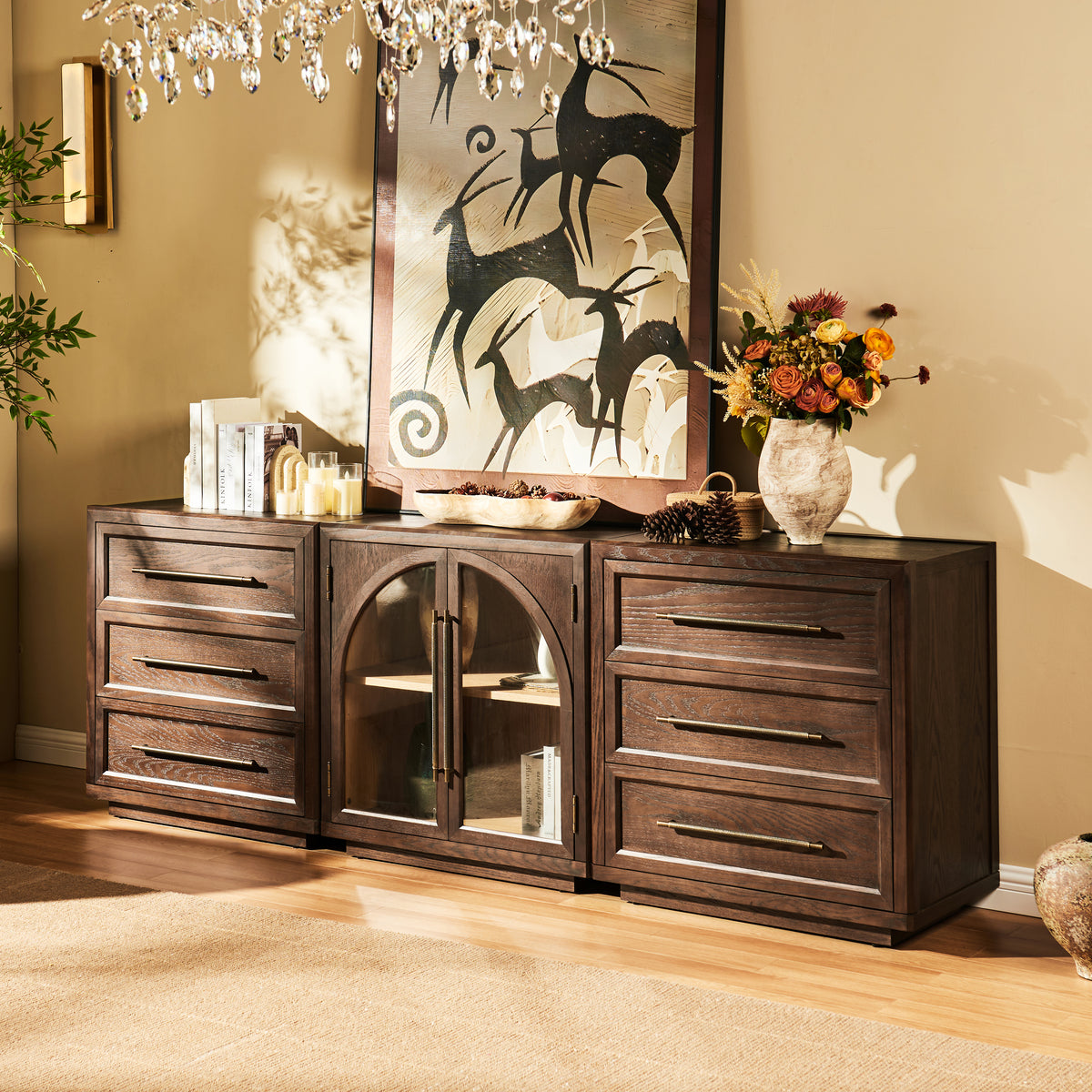 Alvar Arched 91″ Oak Modular Media Console(Set of 3)