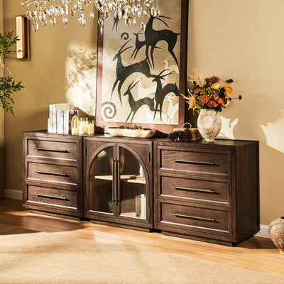 Alvar Arched 91″ Oak Modular Media Console(Set of 3)