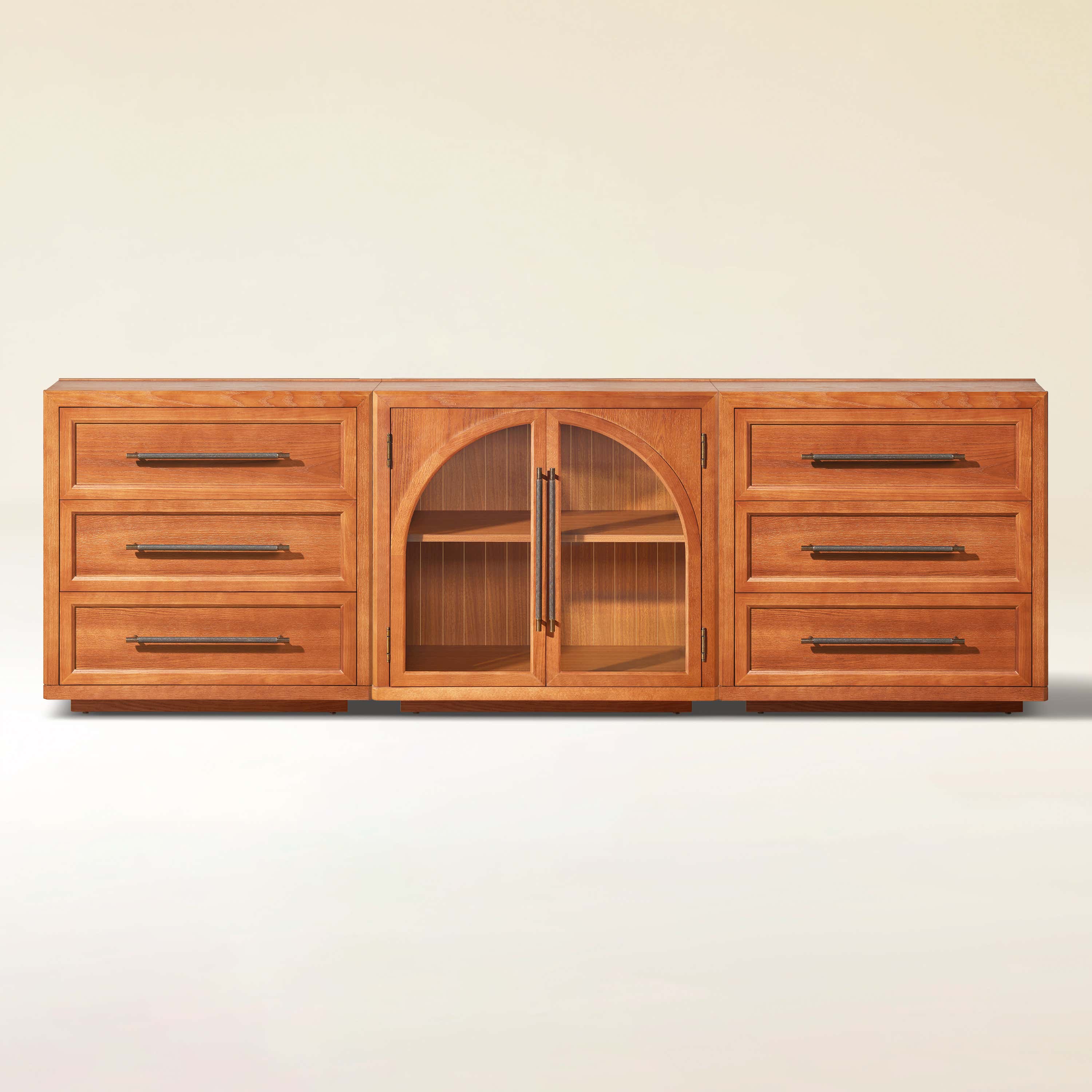Alvar Arched 94.5″ Oak Modular Media Console(Set of 3)