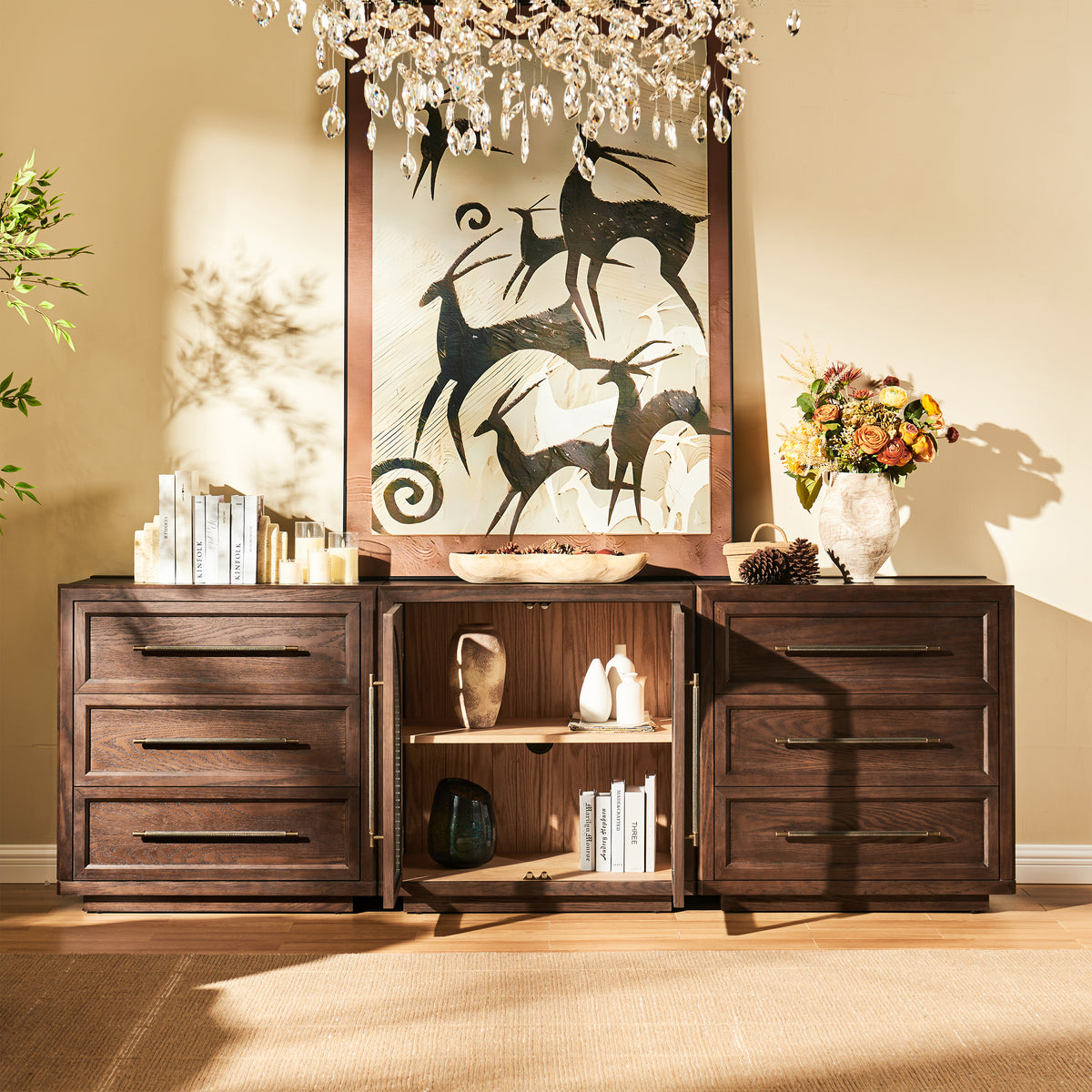 Alvar Arched 91″ Oak Modular Media Console(Set of 3)