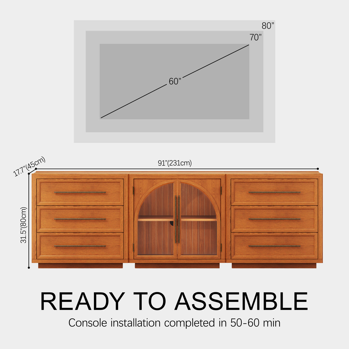 Alvar Arched 91″ Oak Modular Media Console(Set of 3)
