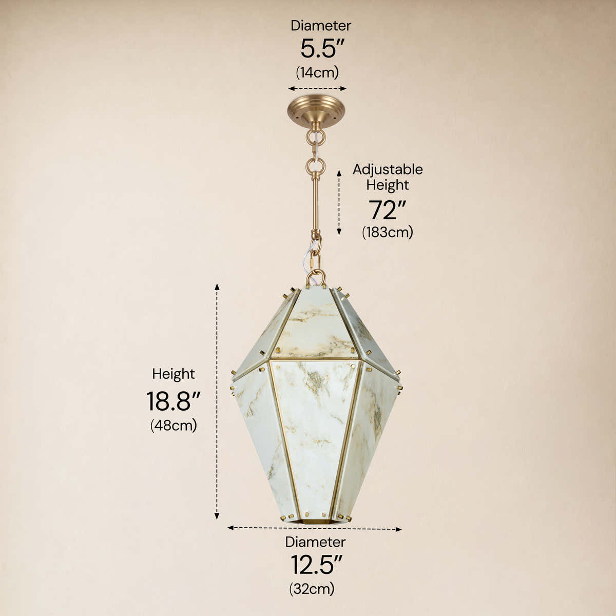Pietra Landscape Marble Geometric Pendant 13.7"D dimensions 2