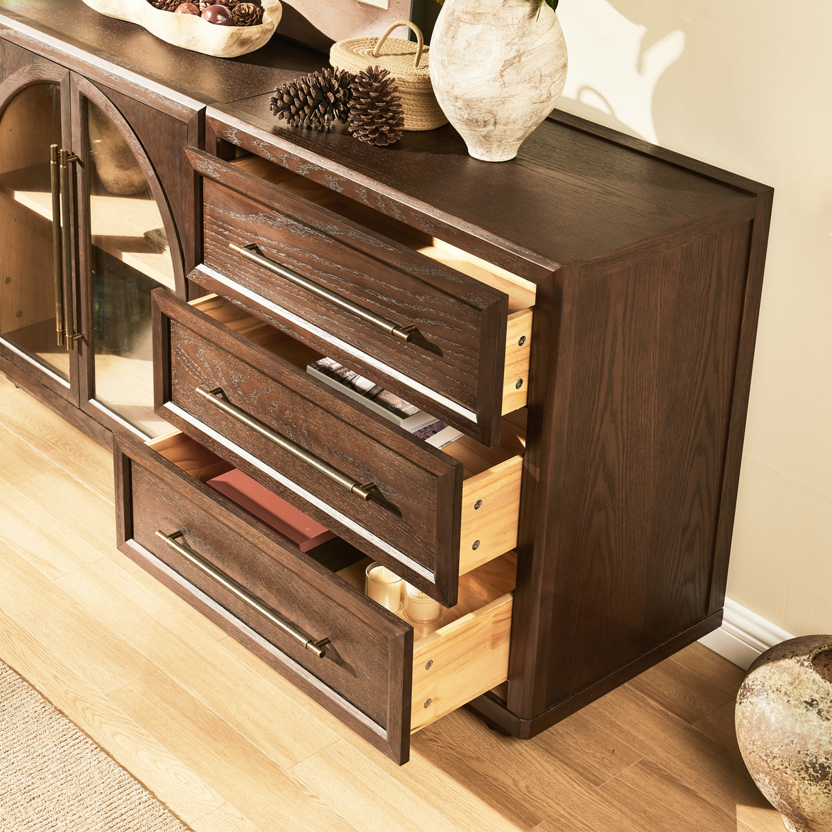 Alvar Arched 91″ Oak Modular Media Console(Set of 3)