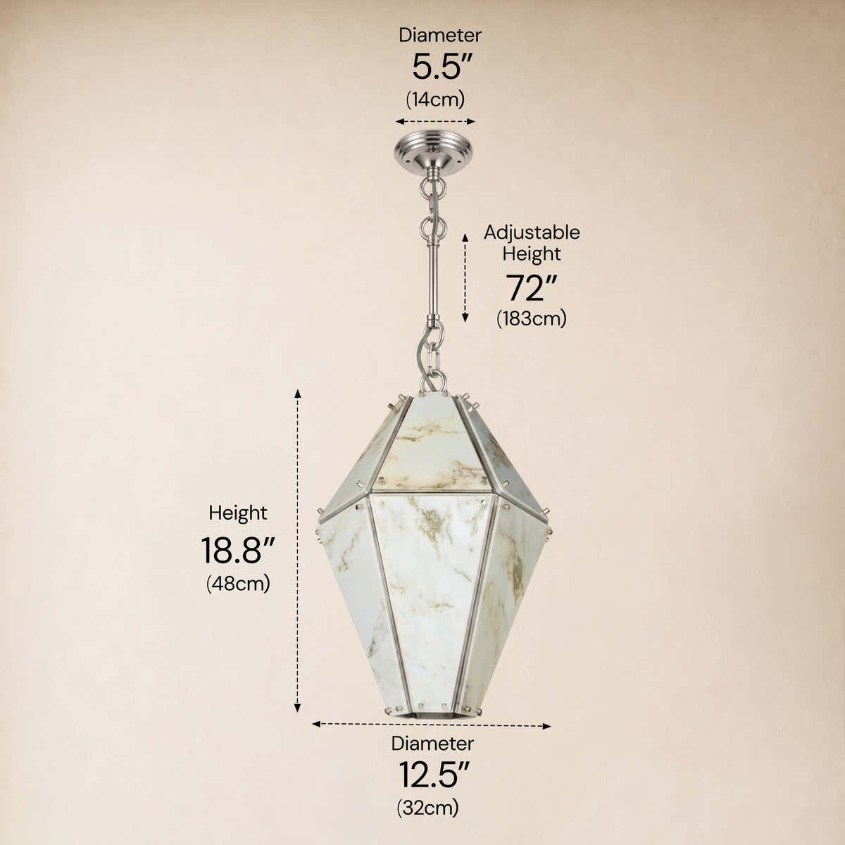 Pietra Landscape Marble Geometric Pendant 13.7"D dimensions 1