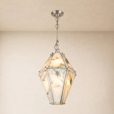Pietra Marble Faceted Lantern Chandelier 13.7"D