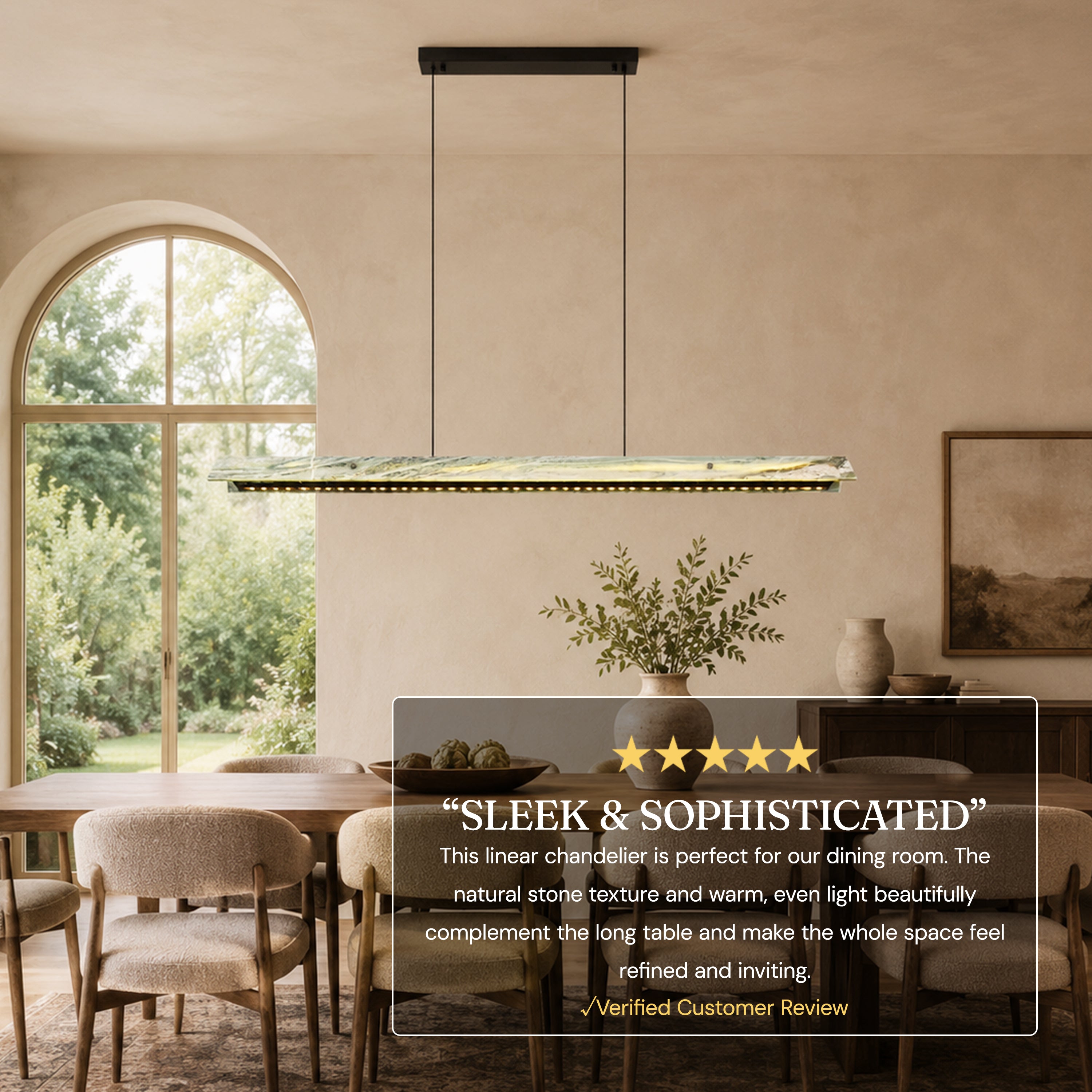 Pietra Green Marble Linear Chandelier 49"D