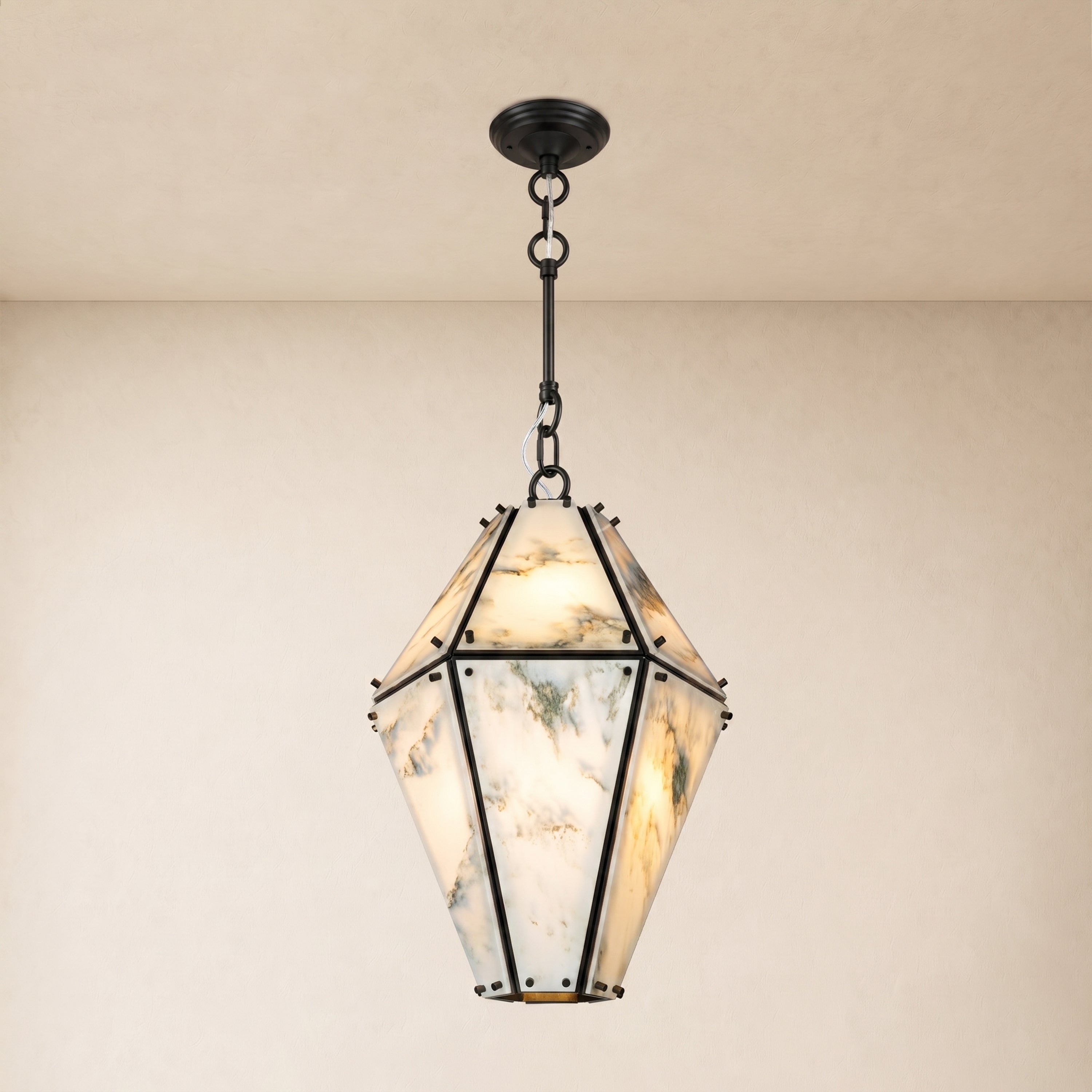 Pietra Marble Faceted Lantern Chandelier 13.7"D