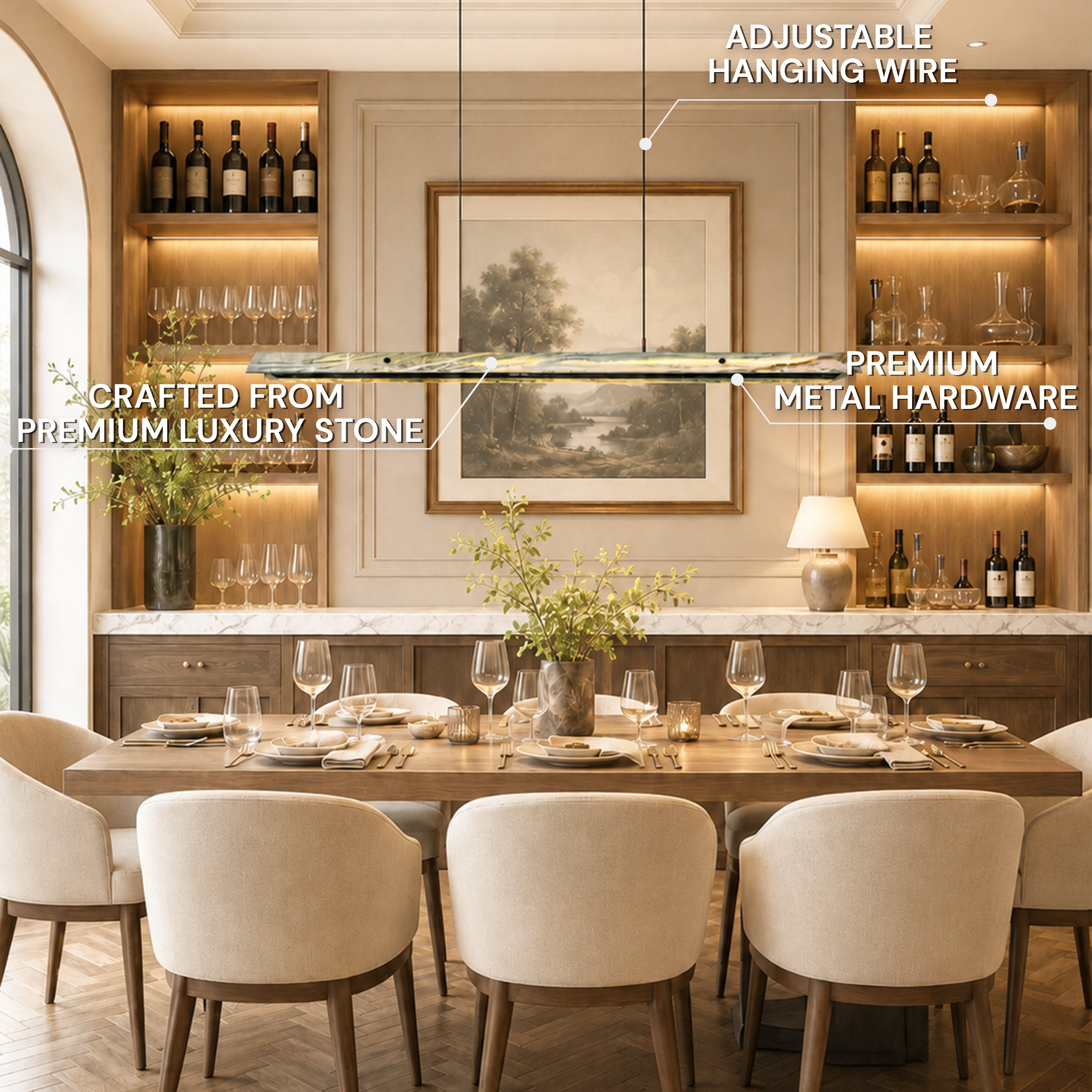 Pietra Green Marble Linear Chandelier 49"D