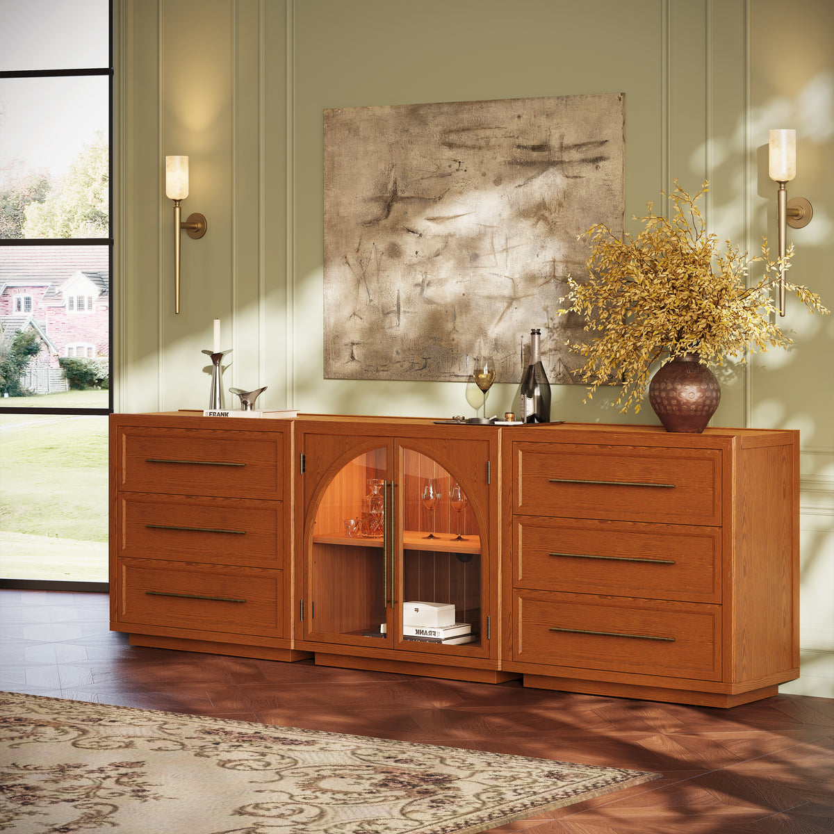 Alvar Arched 91″ Oak Modular Media Console(Set of 3)