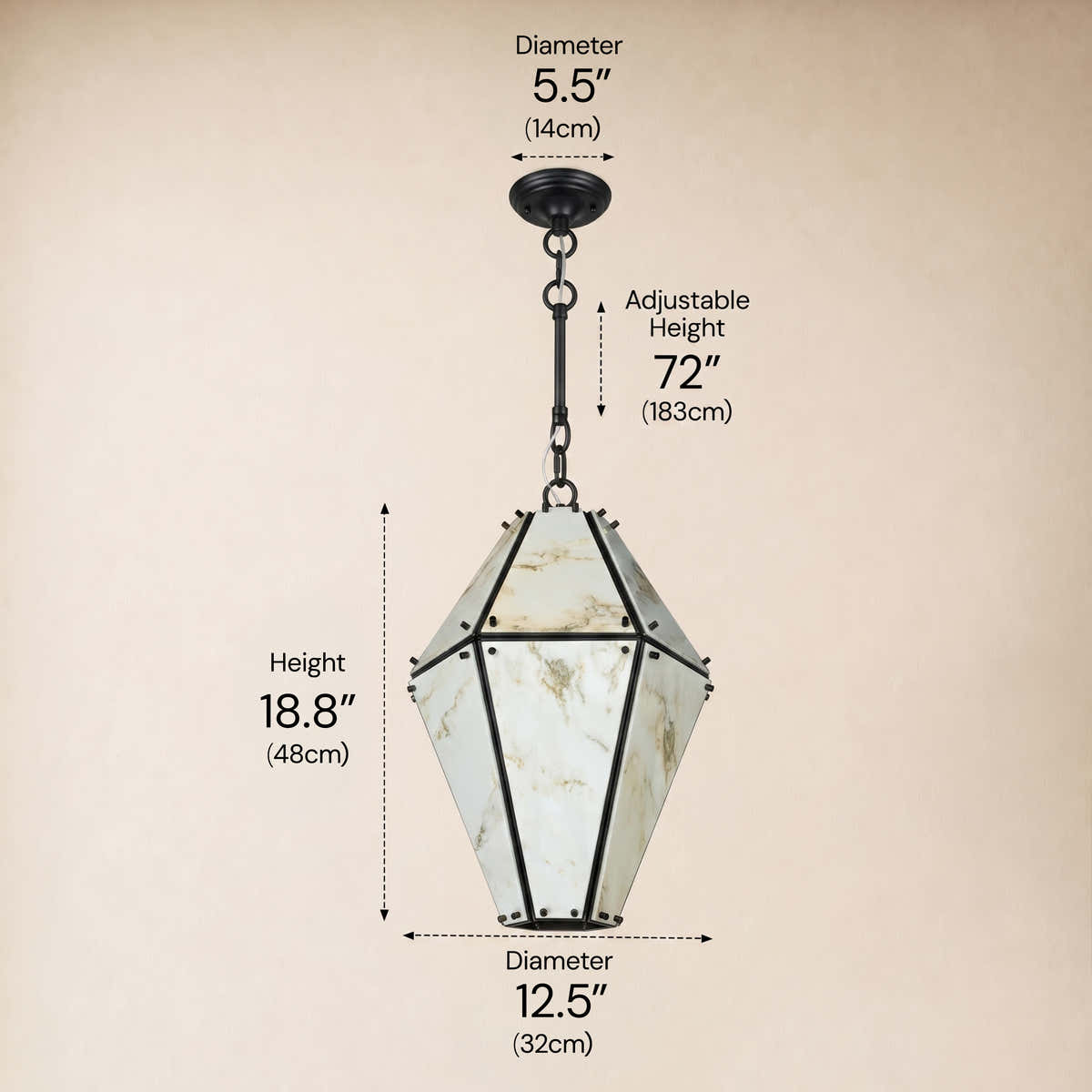 Pietra Landscape Marble Geometric Pendant 13.7"D dimensions 3