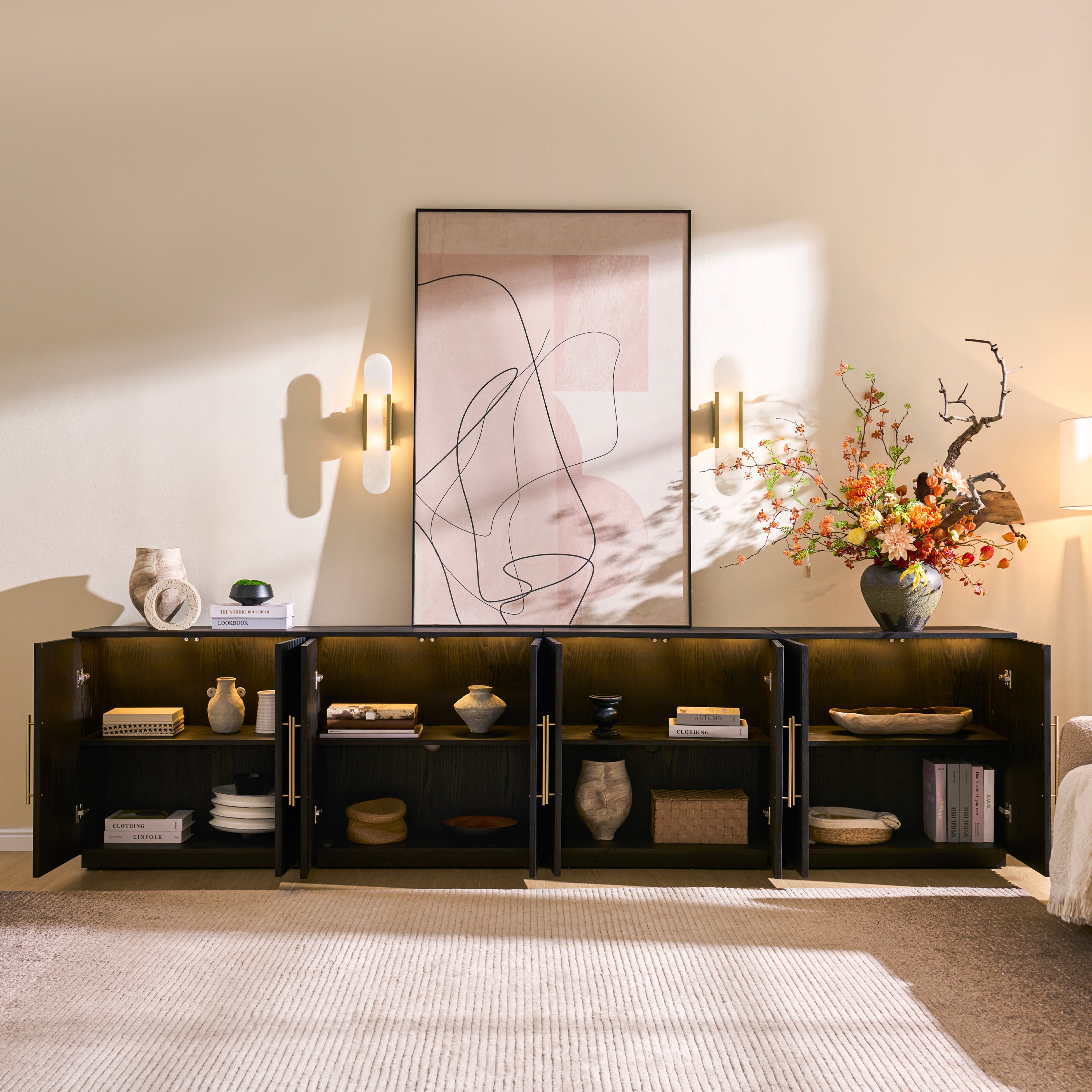 Holt 126″ Oak Media Console(Set of 4)