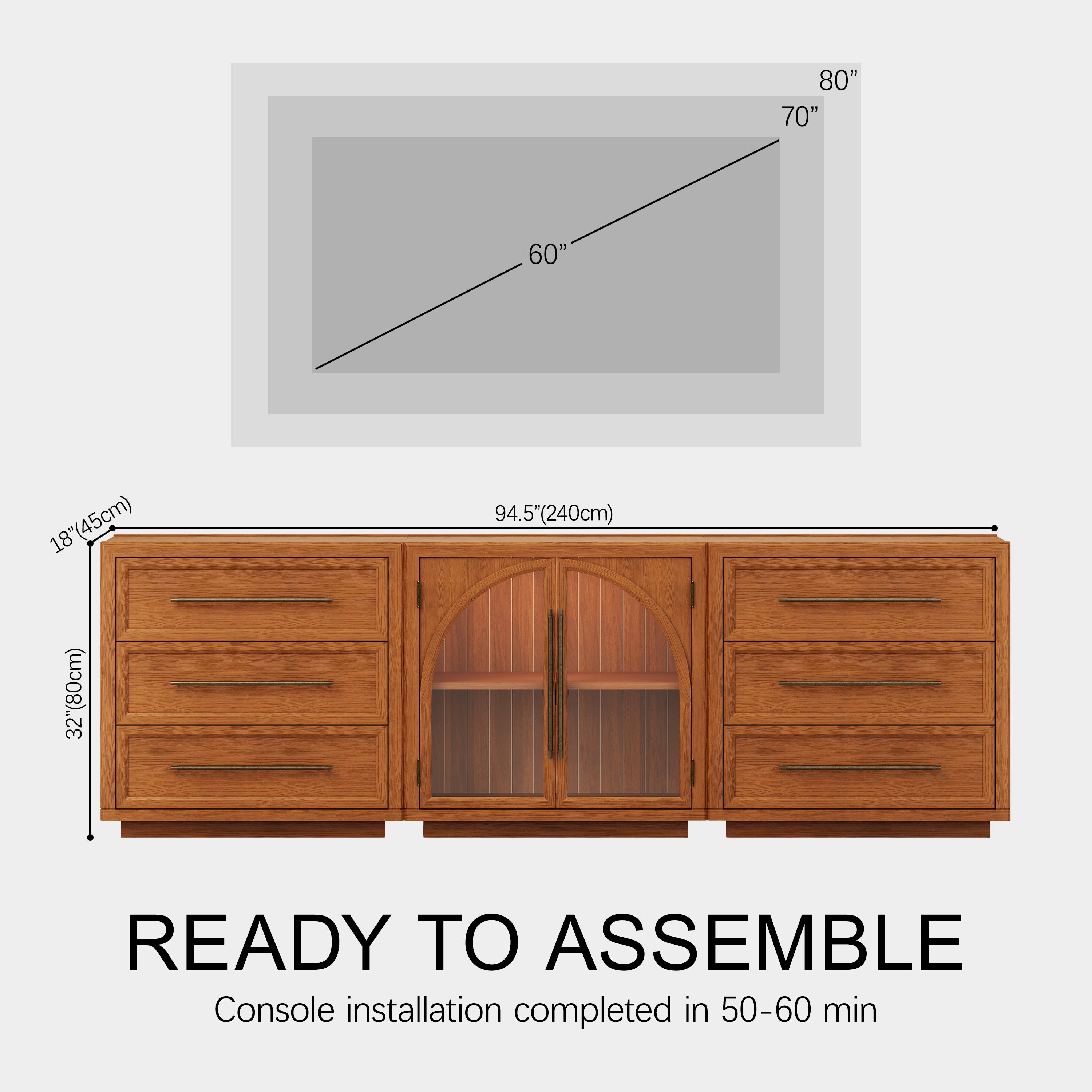 Alvar Arched 94.5″ Oak Modular Media Console(Set of 3)
