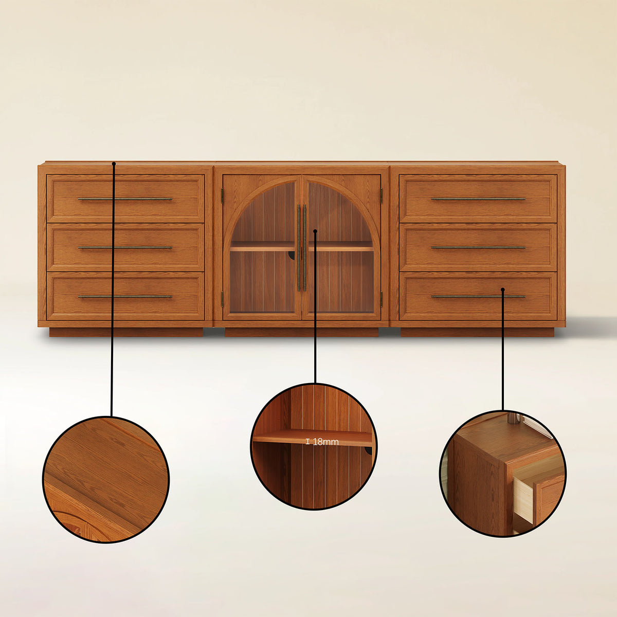 Alvar Arched 91″ Oak Modular Media Console(Set of 3)