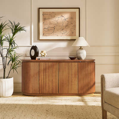 Ewan 63" Oak Slatted Sideboard Buffet Cabinet