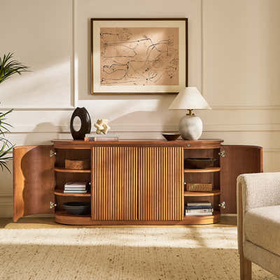 Ewan 63" Oak Slatted Sideboard Buffet Cabinet