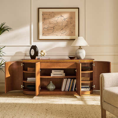 Ewan 63" Oak Slatted Sideboard Buffet Cabinet