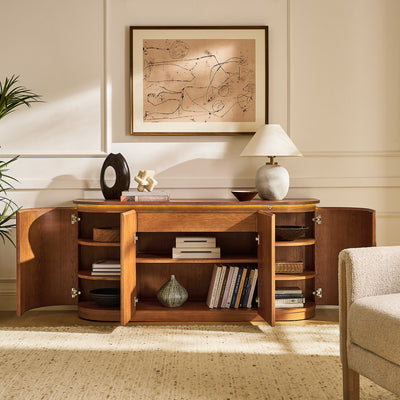 Ewan 63" Oak Slatted Sideboard Buffet Cabinet