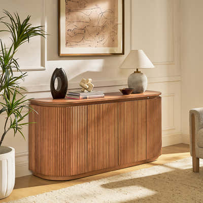 Ewan 63" Oak Slatted Sideboard Buffet Cabinet