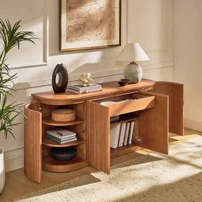 Ewan 63" Oak Slatted Sideboard Buffet Cabinet