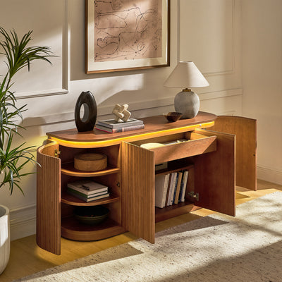 Ewan 63" Oak Slatted Sideboard Buffet Cabinet