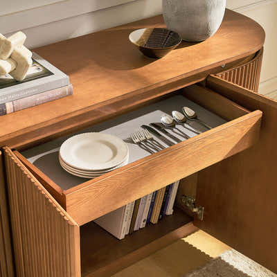 Ewan 63" Oak Slatted Sideboard Buffet Cabinet
