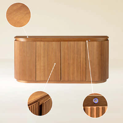 Ewan 63" Oak Slatted Sideboard Buffet Cabinet