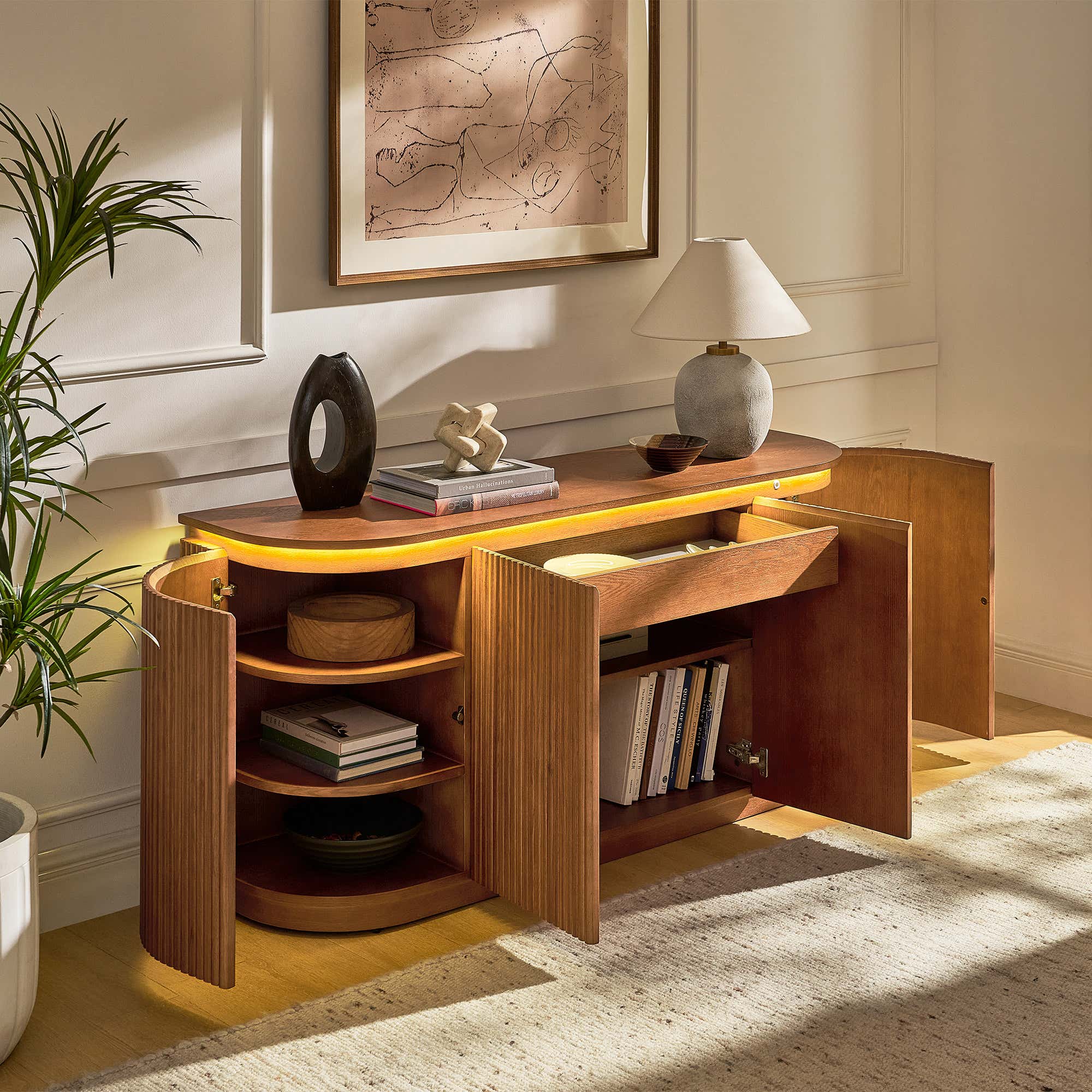 Ewan Oak Media Console And Sideboard Set