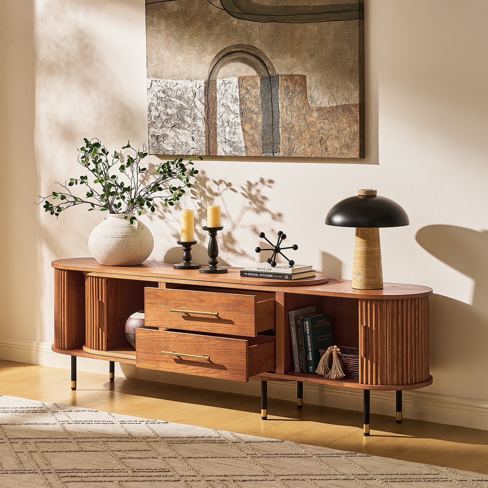 Ewan Oak Media Console And Sideboard Set