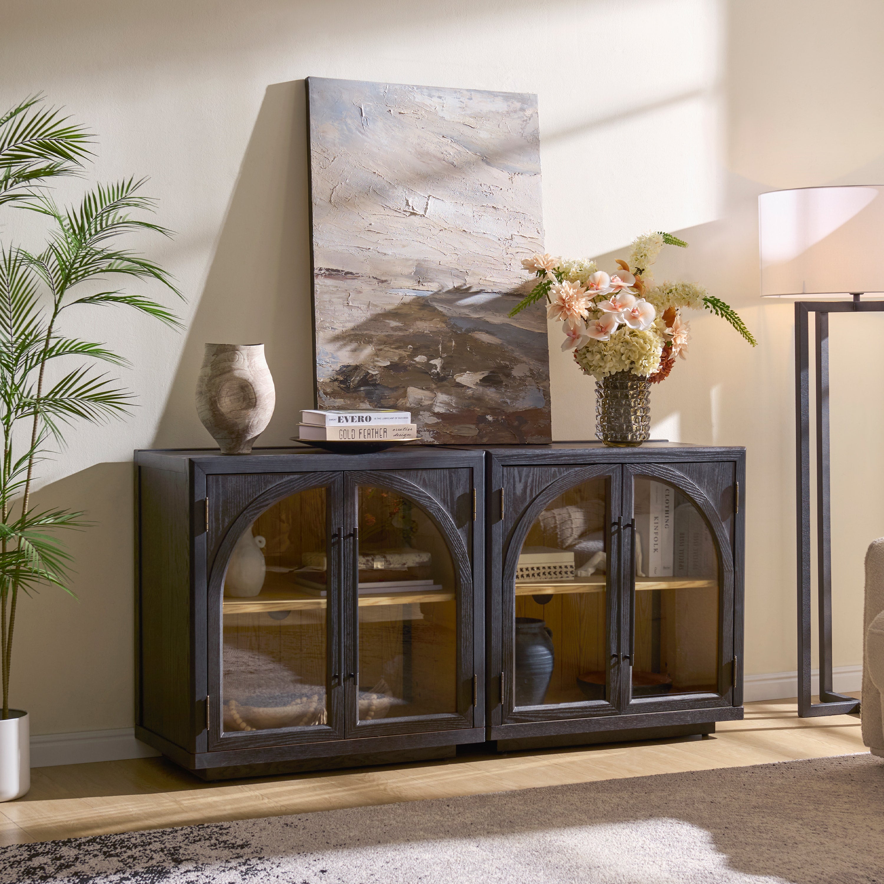 Alvar Arched 63″ Oak Media Console(Set of 2) - HOULTE