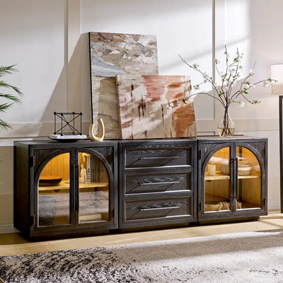 Alvar Arched 91″ Oak Modular Media Console(Set of 3)