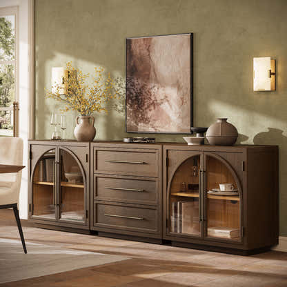 Alvar Arched 94.5″ Oak Modular Media Console(Set of 3)