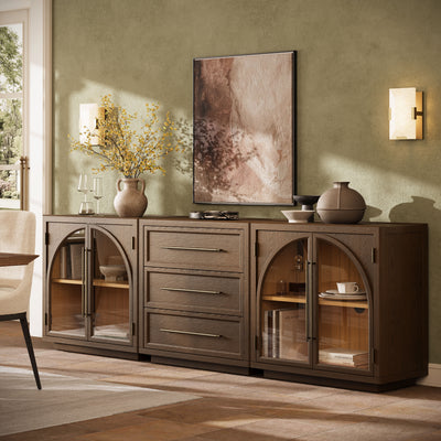 Alvar Arched 91″ Oak Modular Media Console(Set of 3)