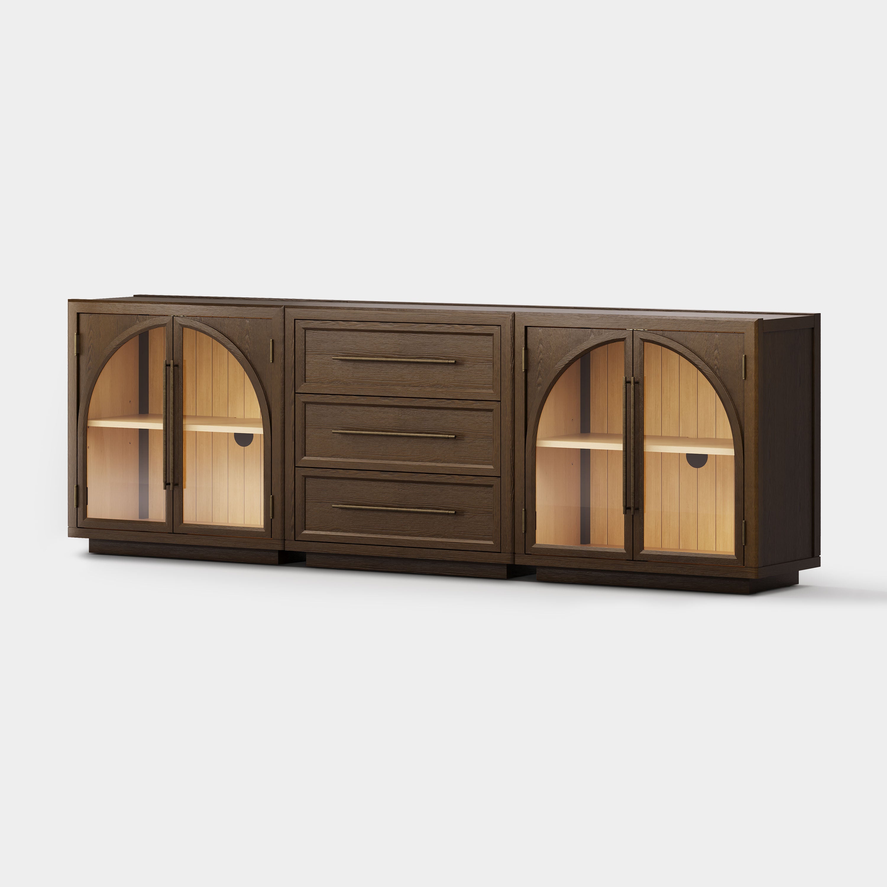 Alvar Arched 94.5″ Oak Modular Media Console(Set of 3)