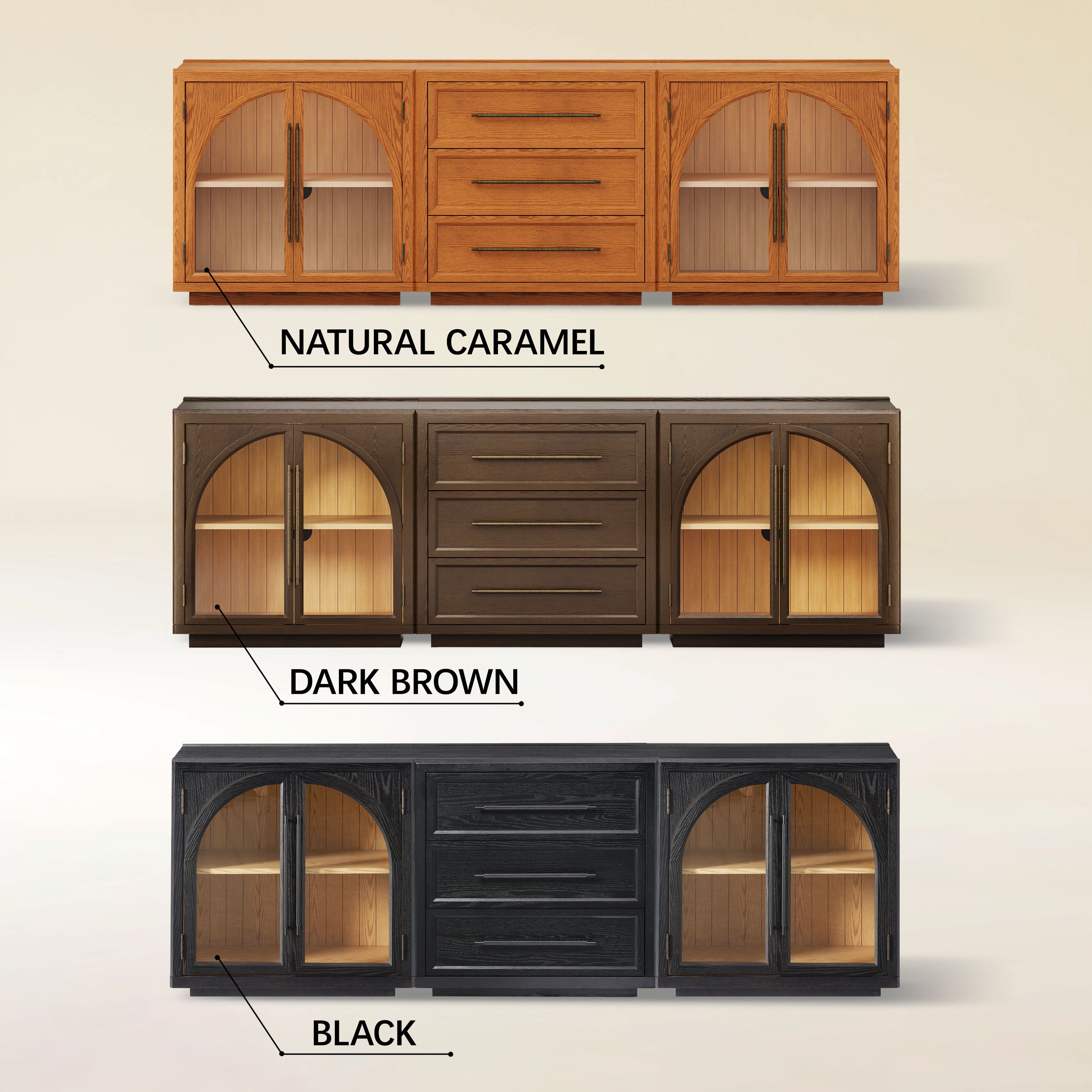 Alvar Arched 94.5″ Oak Modular Media Console(Set of 3)