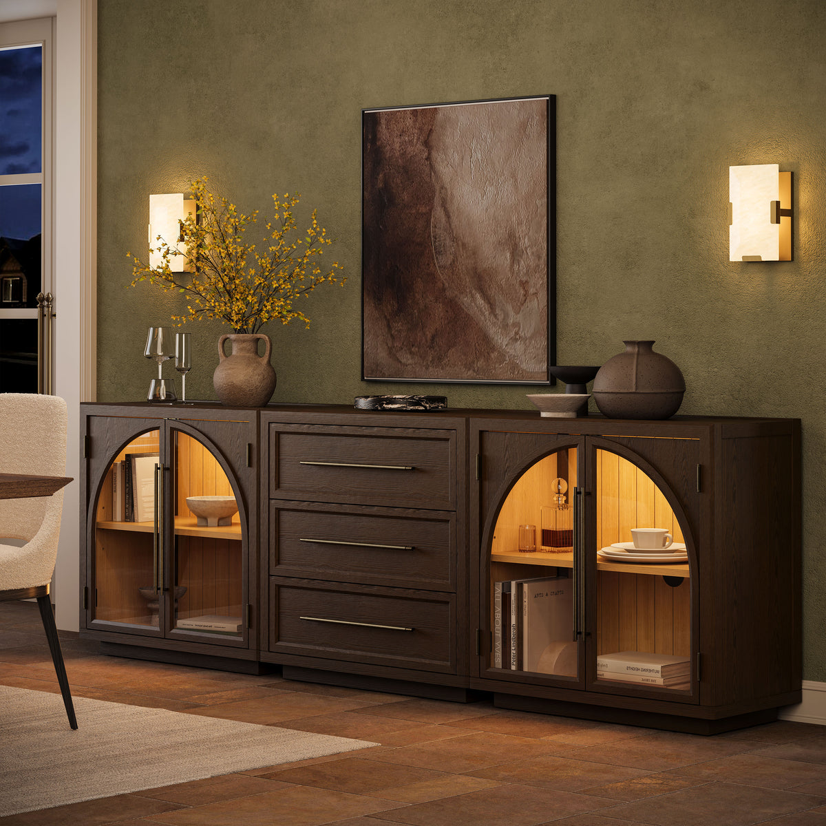 Alvar Arched 91″ Oak Modular Media Console(Set of 3)