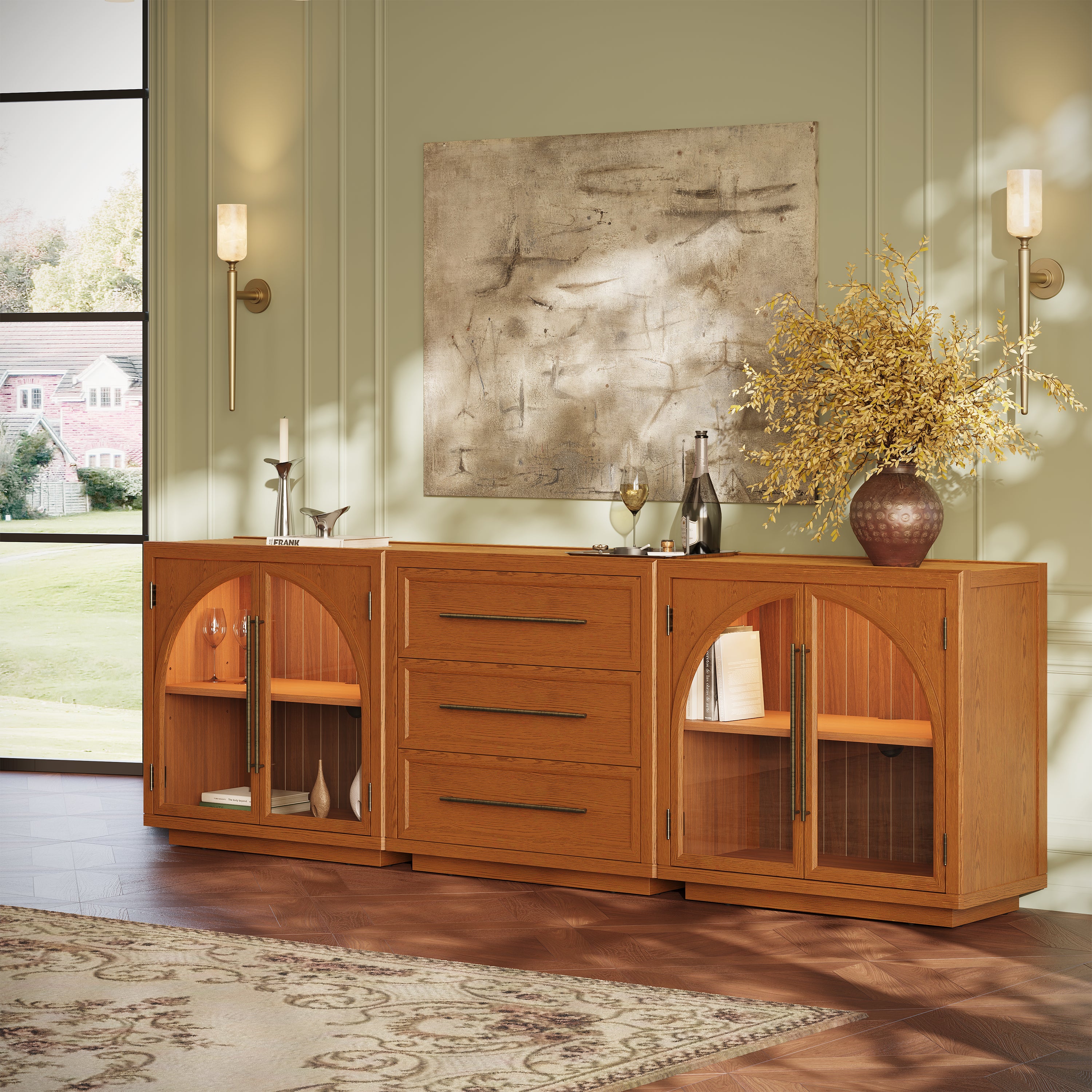 Alvar Arched 94.5″ Oak Modular Media Console(Set of 3)