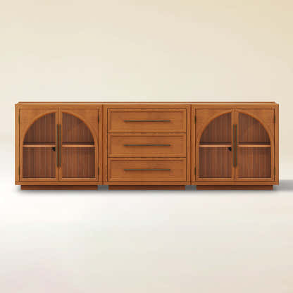 Alvar Arched 94.5″ Oak Modular Media Console(Set of 3)