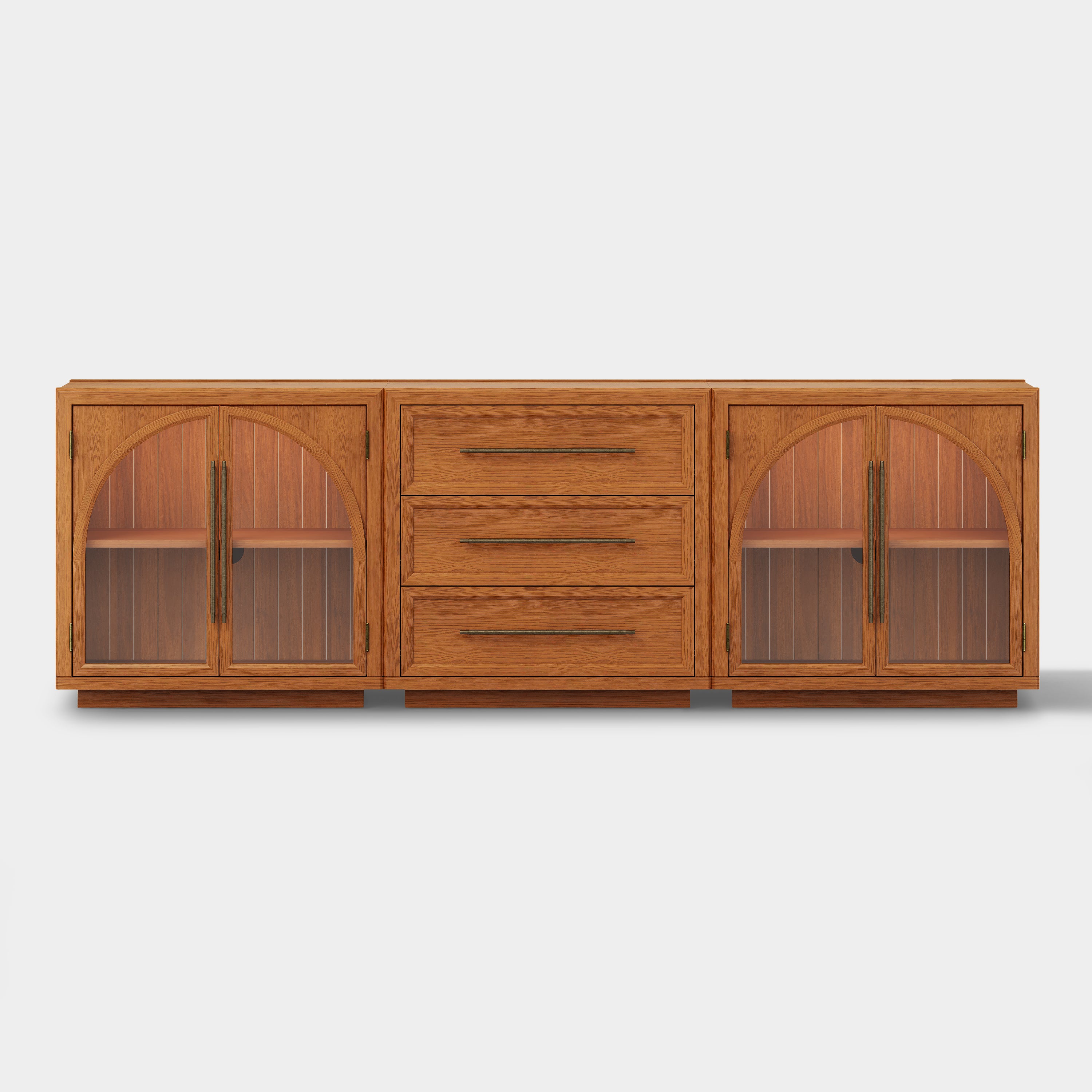 Alvar Arched 94.5″ Oak Modular Media Console(Set of 3)