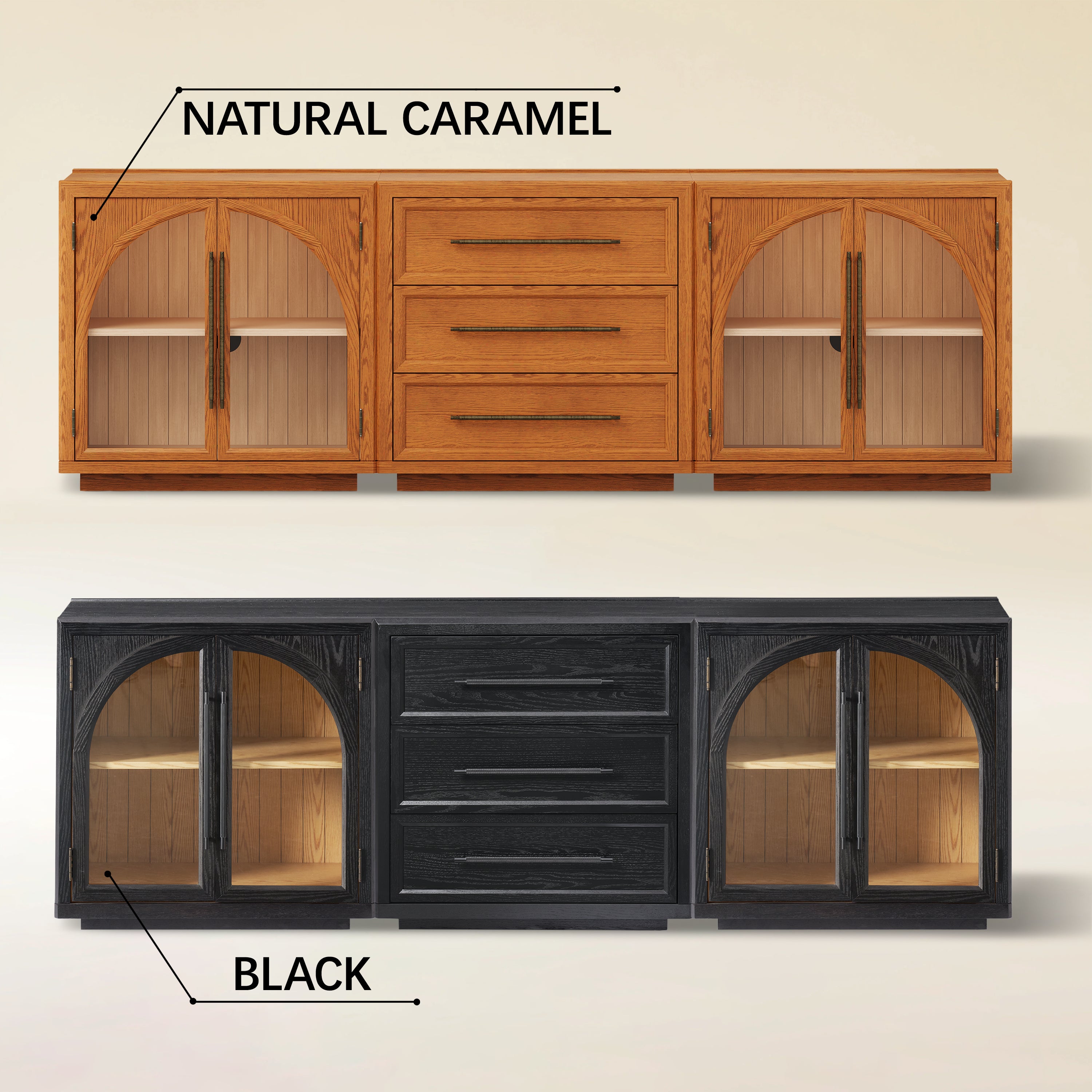 Alvar Arched 94.5″ Oak Modular Media Console(Set of 3)