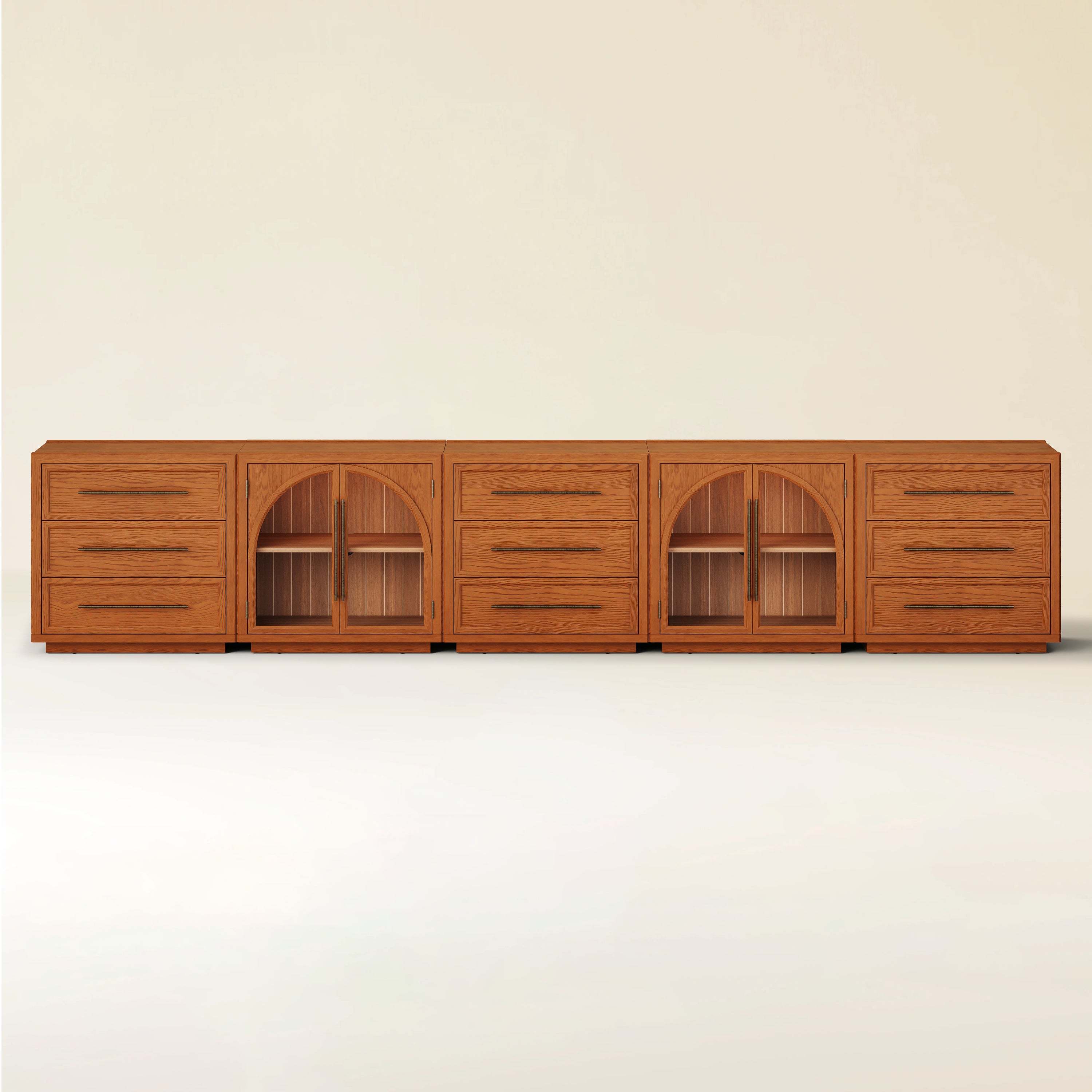 Alvar Arched 157.5″ Oak Modular Media Console(Set of 5)
