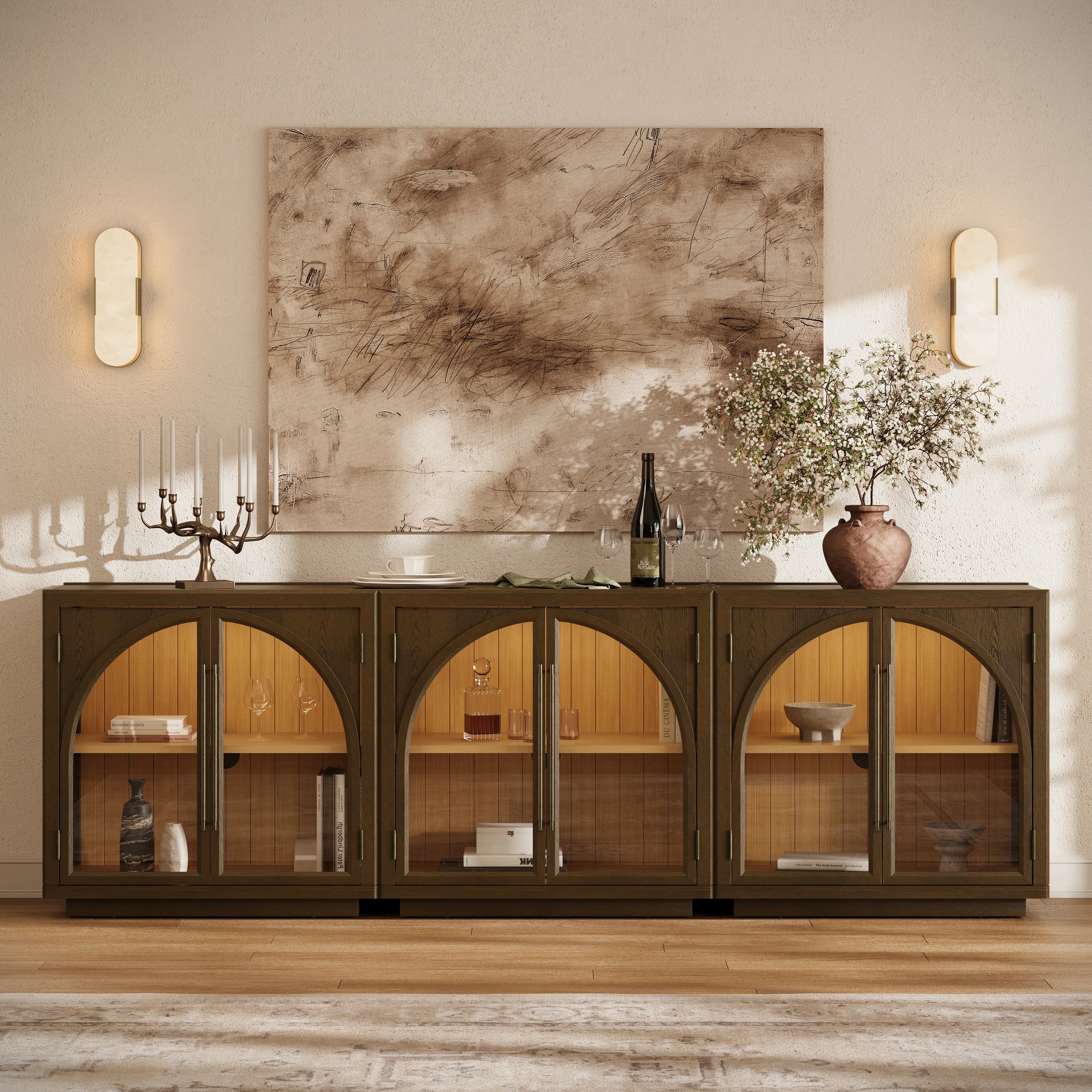 Alvar Arched 95″ Oak Media Console(Set of 3)